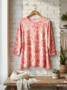 Ruby Rd. Pink & Orange Tie-Dye Long Sleeve Top